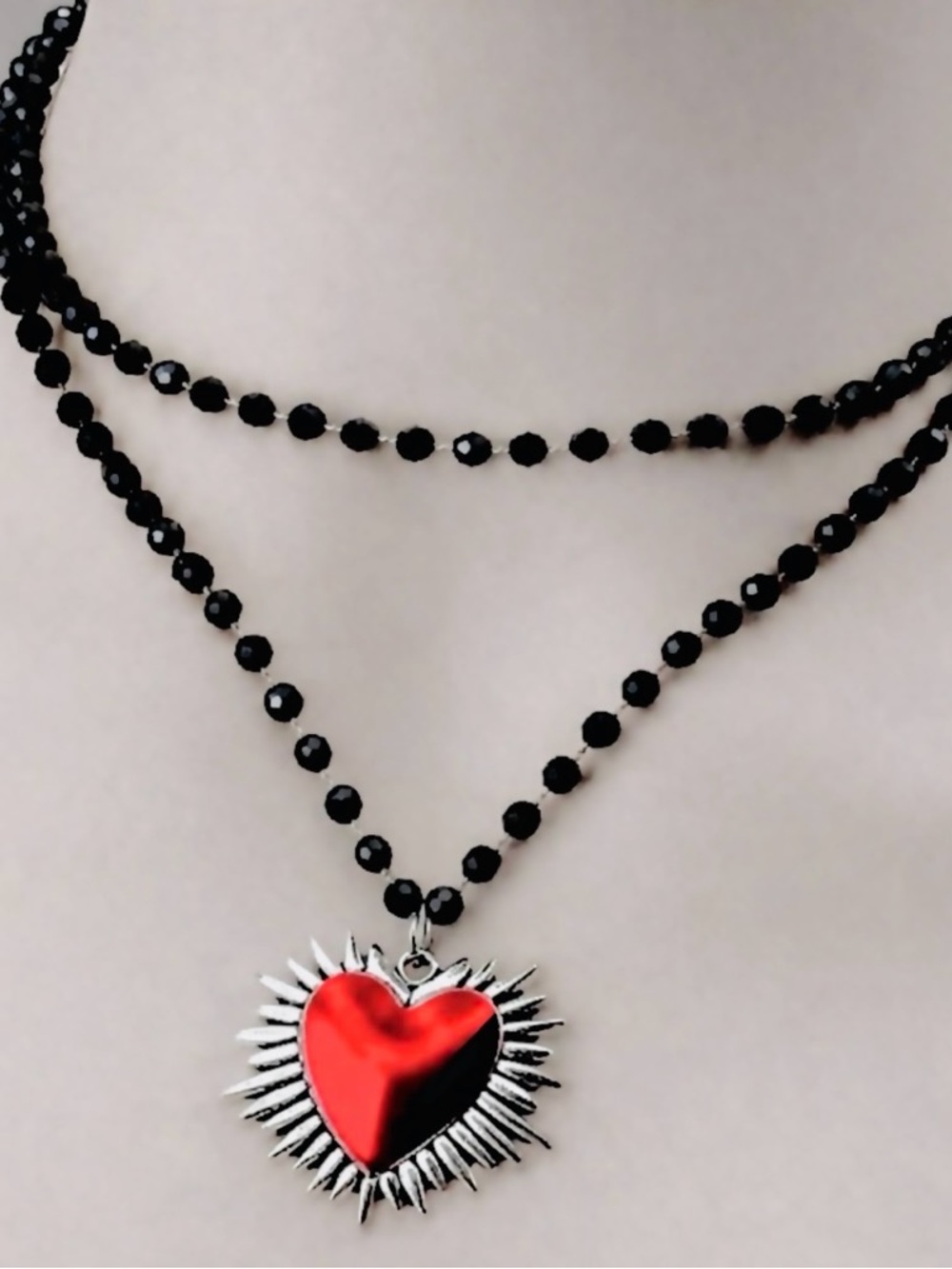 Bursting Sacred Heart~ of Jesus Immaculate Mary Catholic Ruby Red Steel Necklace
